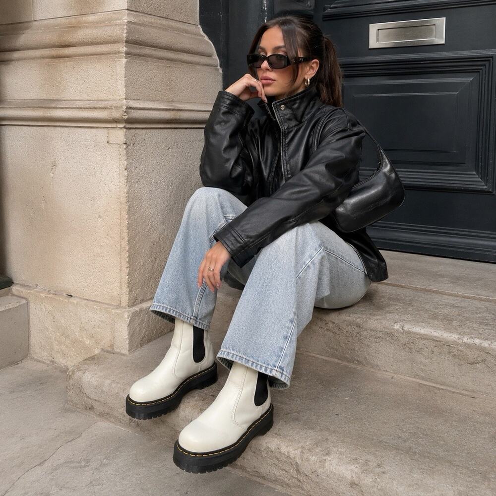 Dr. Martens 2976 Quad Platform Chelsea Boots White Leather Women’s US 6 EU 37